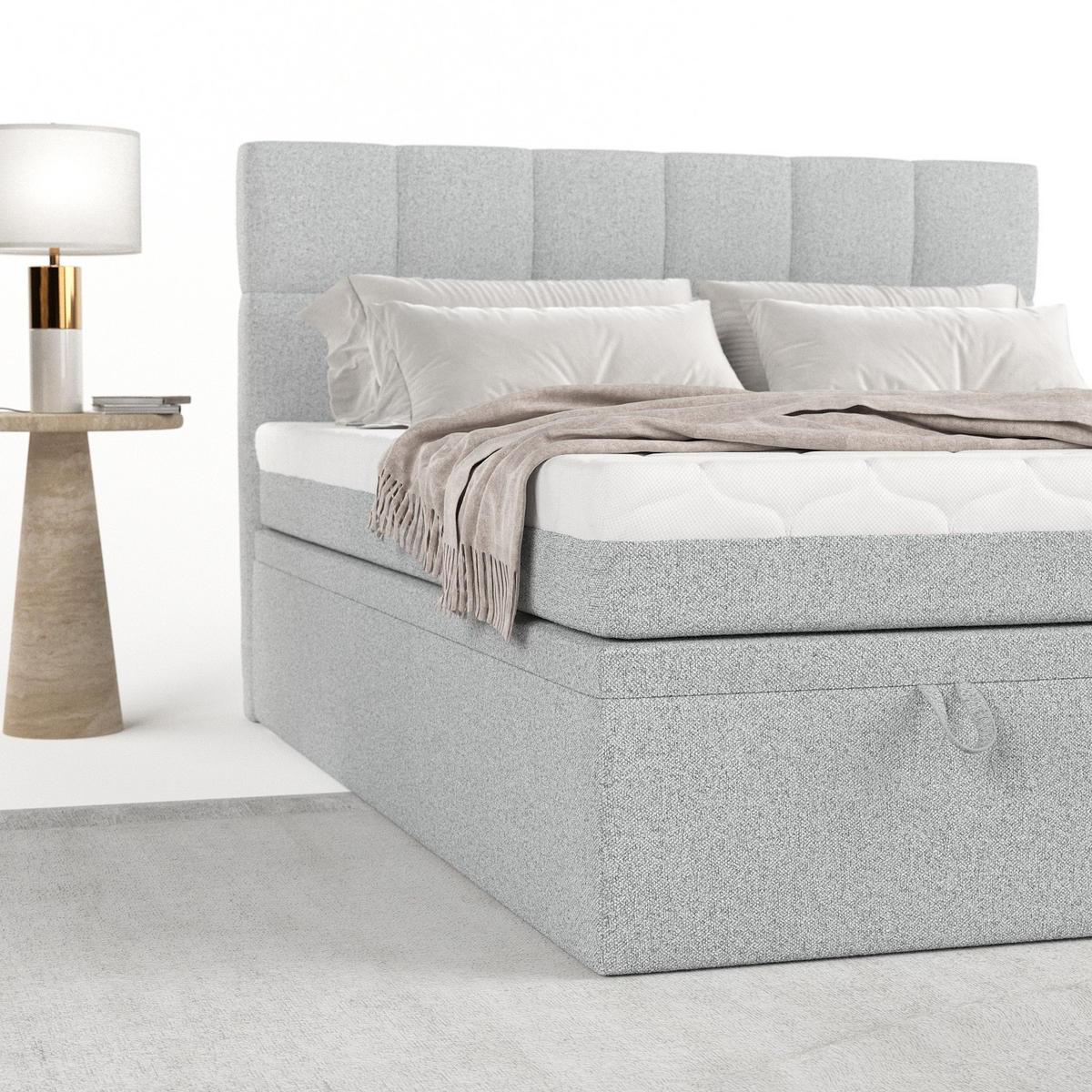 BOXBETT Elano 200/200 cm Hellgrau im Riva Stoff - Hellgrau/Schwarz, Holz/Holzwerkstoff (200/200cm) - AltaBeds