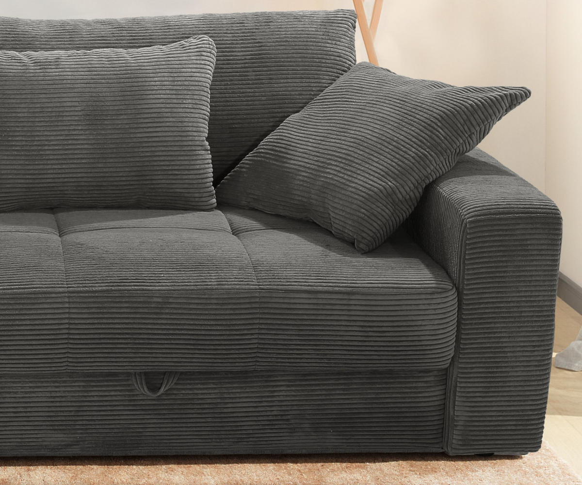 BIG-SOFA mit 2 Bettkästen, viel Stauraum, B274/T113/H84 cm, Liegefläche 103x241 cm, Cord Dunkelgrau / 15261 - Dunkelgrau, Kunststoff/Textil (284/84/113cm) - luma-home
