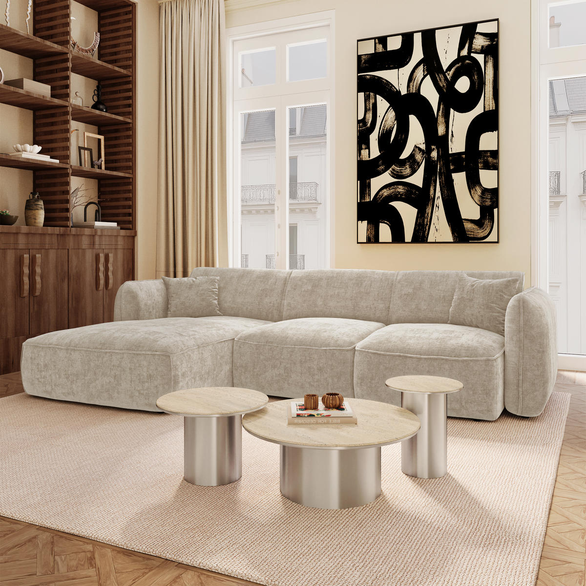 ECKSOFA (links) LOMI Geprägter Samt Taupe 272cm - Taupe, Textil (272/90cm) - Premium Interiors