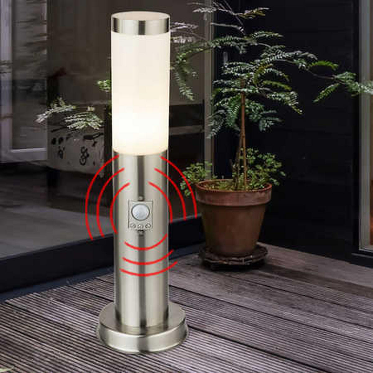 WEGELEUCHTE Edelstahl Anthrazit mit Bewegungsmelder 4er Set - Anthrazit, Metall (7.6/7.6/45cm)