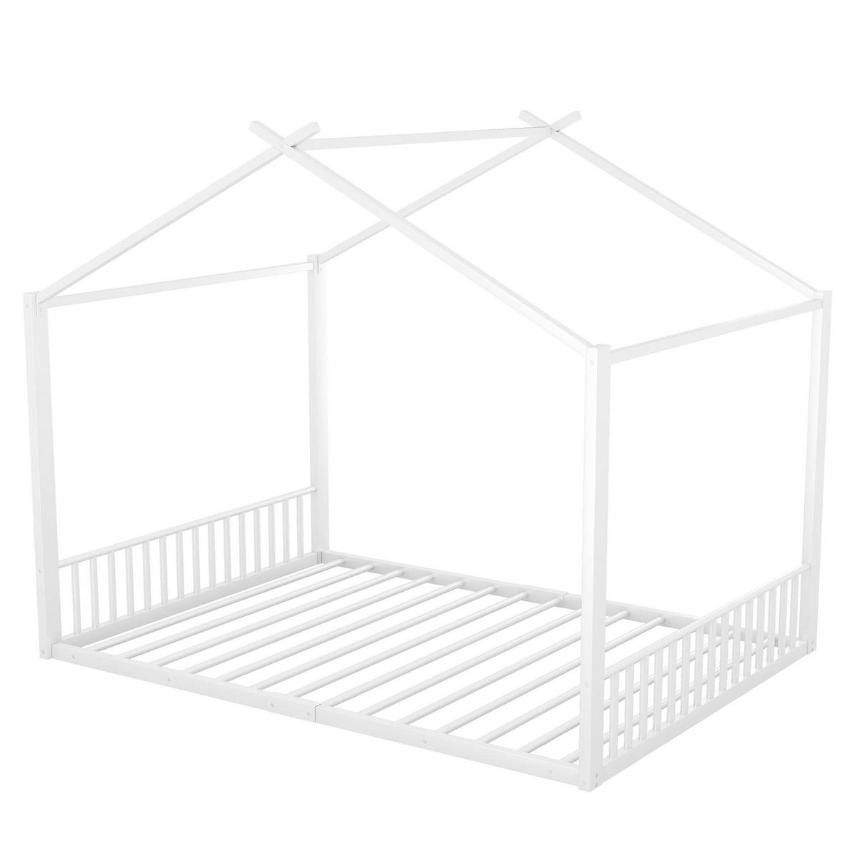 KINDERBETT 140/200 cm in Hausform mit Metallrahmen, Weiß - Weiß, Metall (140/200cm) - Redom