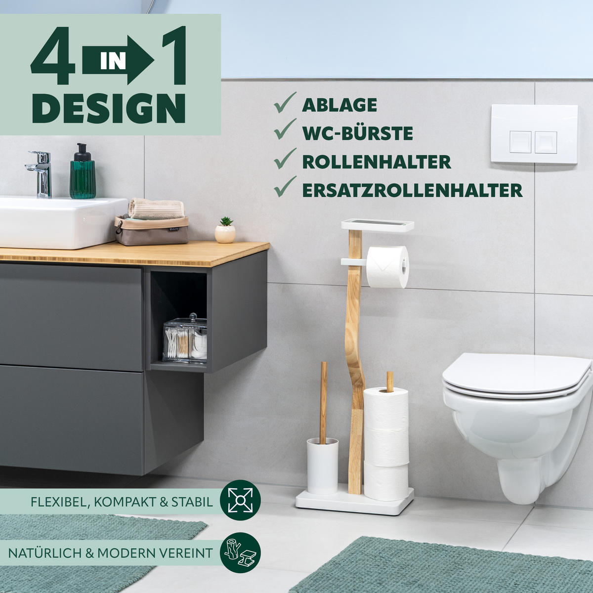 STAND-WC-GARNITUR 4IN1, weiß - Weiß, Holz (30/80/20cm) - eluno