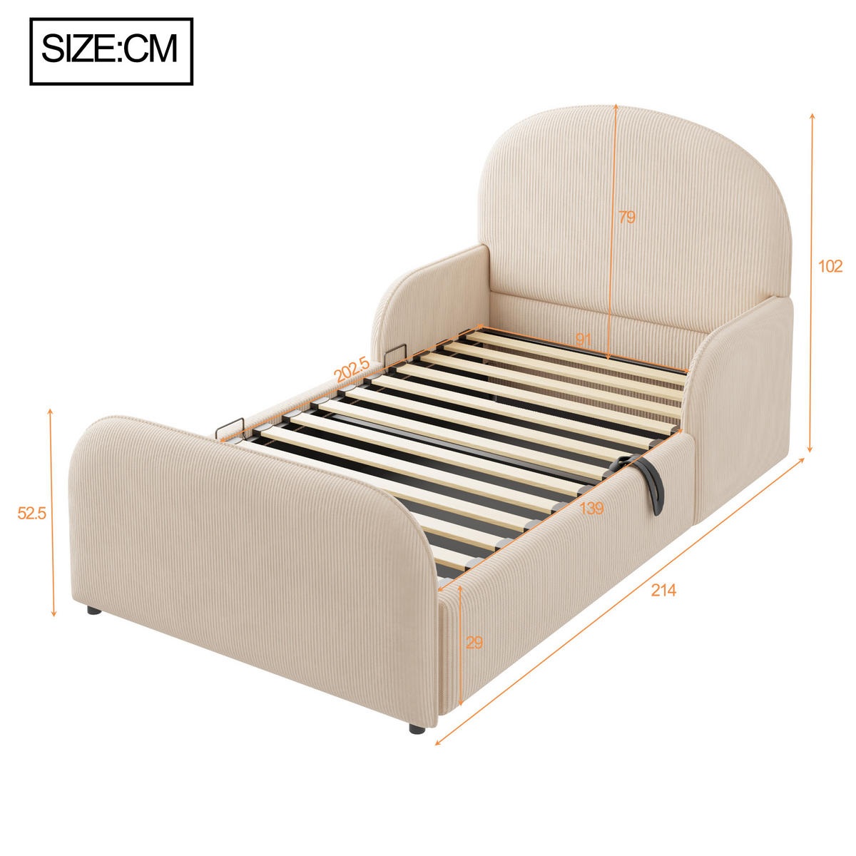 KINDERBETT mit Stauraum 90x200 cm Samt Beige - Beige, Metall (90/200cm) - Meubliv