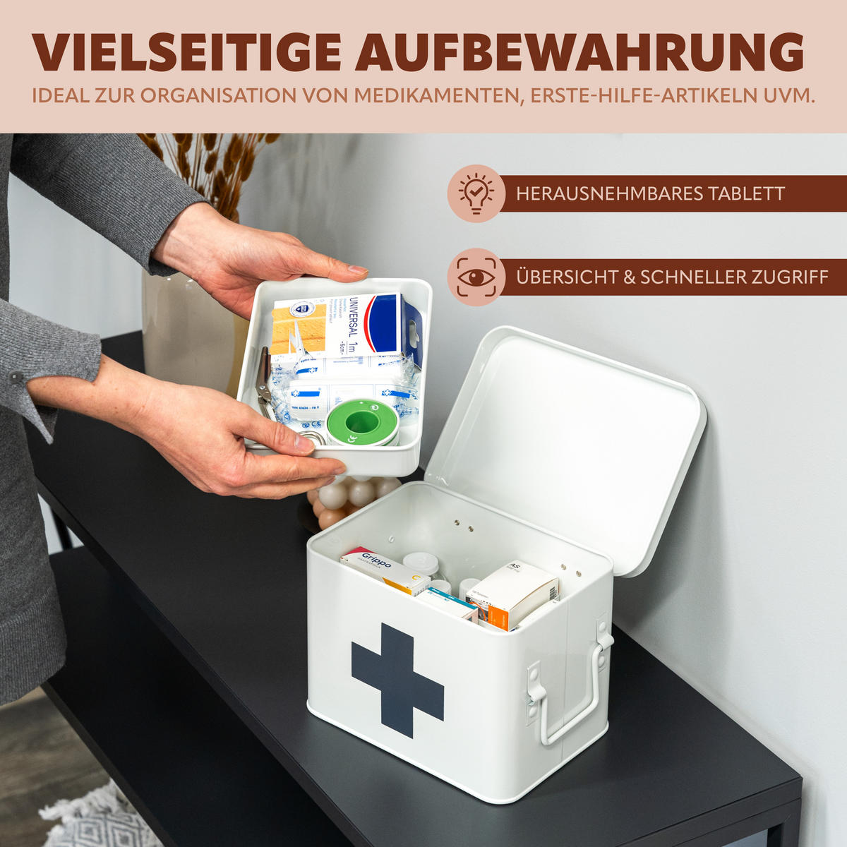 MEDIZINBOX, weiß, Metall - Weiß, Metall (22.5/15.5/16.5cm) - eluno