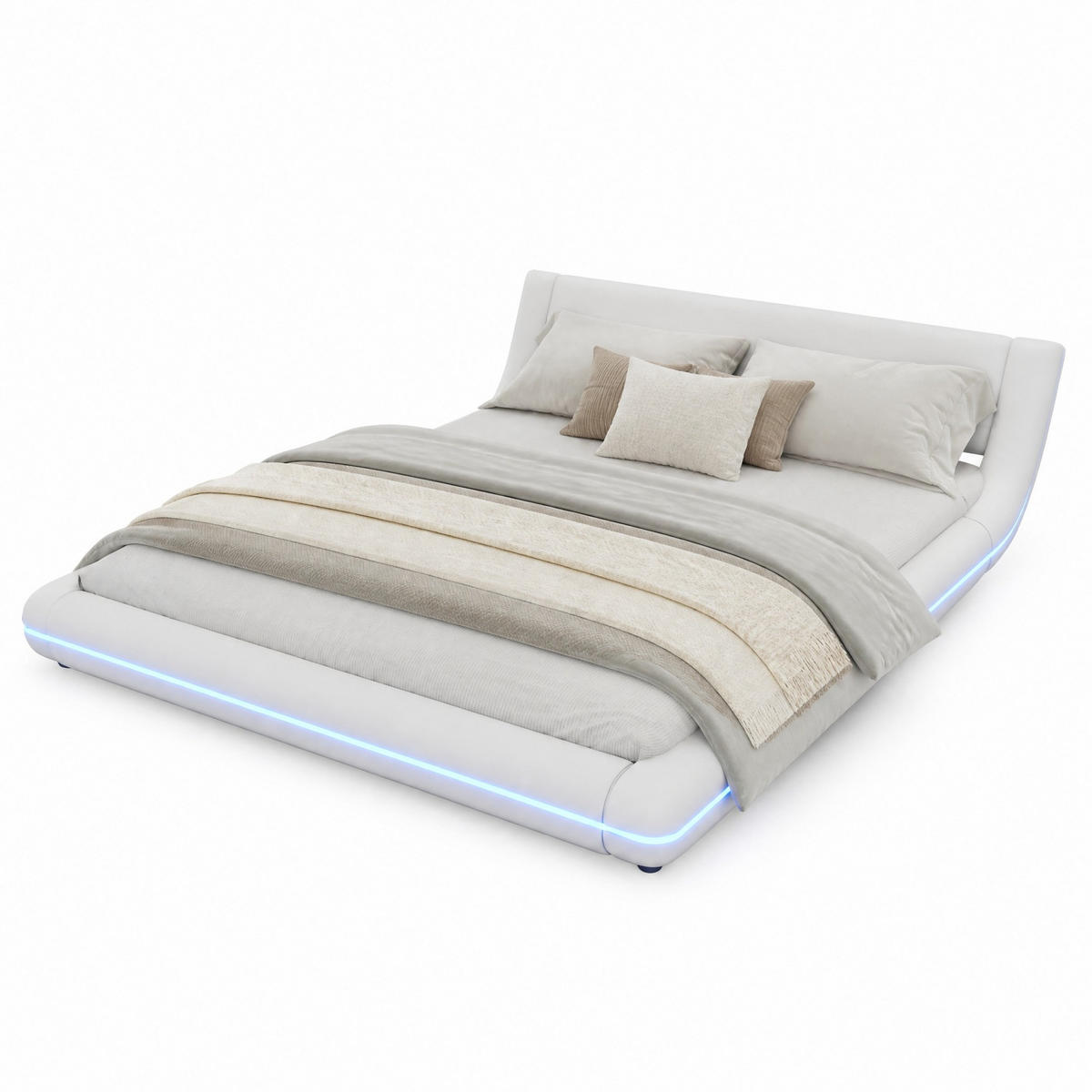 BETT 160/200 cm in Weiß mit LED - Weiß, Holzwerkstoff/Textil (160/200cm) - CHICFURN