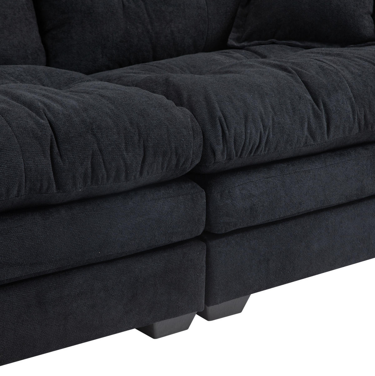 SOFA 2-Sitzer tiefer Sitz 214 x 89 x 93 cm Chenille Schwarz - Schwarz, Kunststoff (214/93/89cm) - Meubliv
