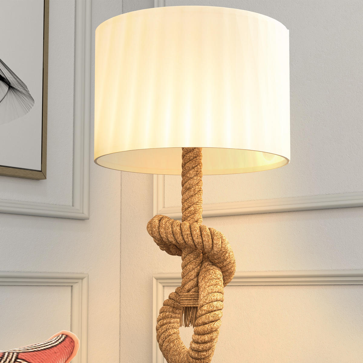 TISCHLAMPE Lampensockel E27 - Creme/Braun, Textil (30/30/55cm) - HOMCOM