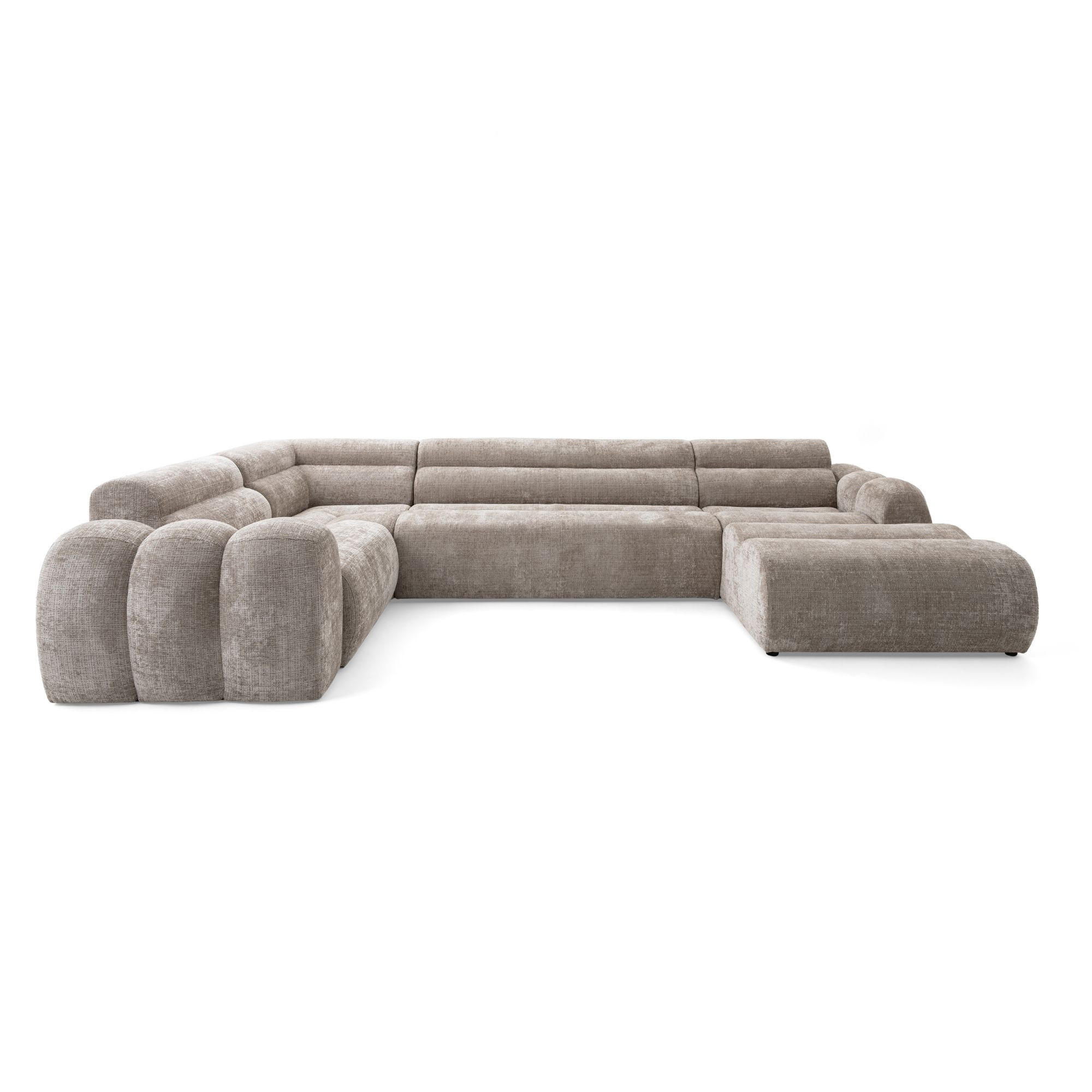 6-SITZER modulares Wohnlandschaft U XXL VEER SET 3 Links, 368 x 200 cm, Chenille Webstoff Beige - Beige/Schwarz, Holz/Kunststoff (368/75/200cm) - Muffo