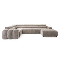 6-SITZER modulares Wohnlandschaft U XXL VEER SET 3 Links, 368 x 200 cm, Chenille Webstoff Beige - Beige/Schwarz, Holz/Kunststoff (368/75/200cm) - Muffo