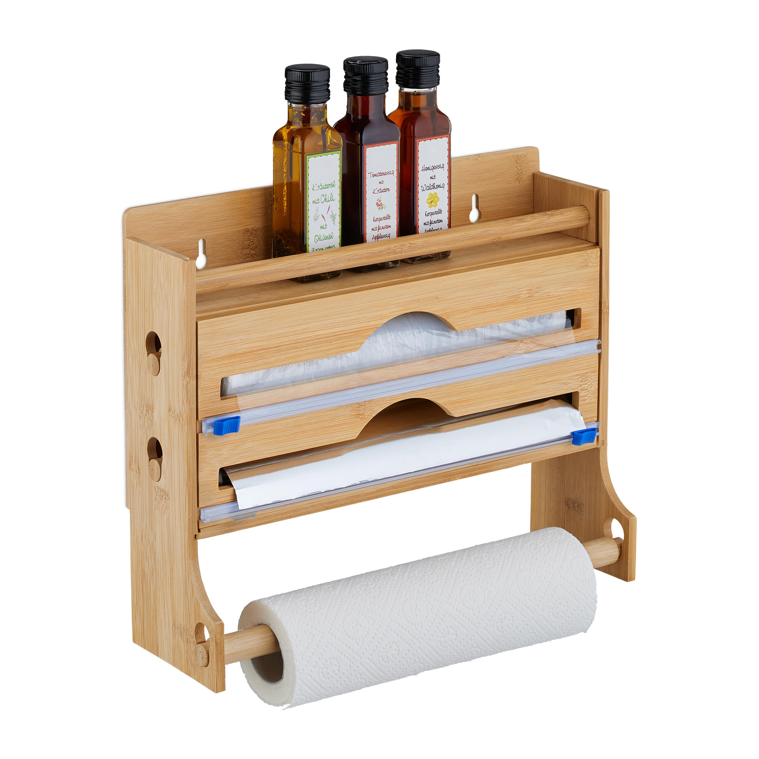 WANDROLLENHALTER - Hellbraun, Holz/Kunststoff (36.5/30.5/12cm) - Relaxdays