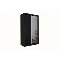 KLEIDERSCHRANK mit Spiegel-Schiebetüren und Aluminium-Leisten, LED-Beleuchtung - PARTI - 150 cm Schwarz - Schwarz, Holzwerkstoff (150/216/61cm) - ALTDECOR