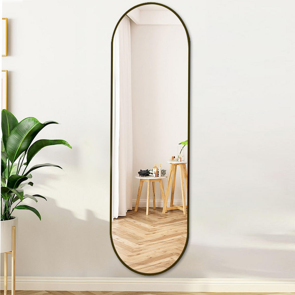 GANZKÖRPERSPIEGEL mit schwarzem Metalrahmen Kapselform Ästhetisches Design Leicht zu montieren 40/120/2.8 cm - Schwarz, Glas/Metall (40/2.8/120cm) - Livingandhome