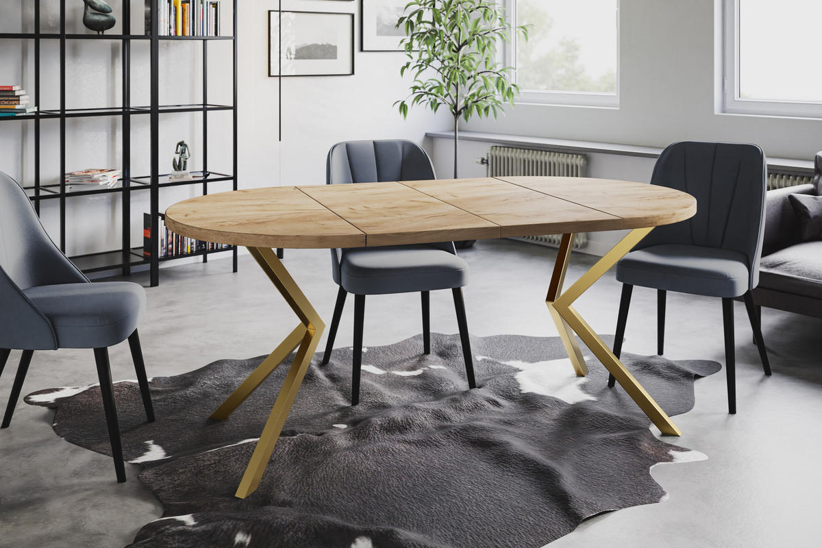 ESSZIMMERTISCH LOFT LITEN, ausziehbarer Tisch 100 cm/180 cm, Farbe: Braun, mit Metallbeinen in Farbe Gold - Goldfarben/Braun, Holzwerkstoff (100/100/76cm) - Alpi-Möbel