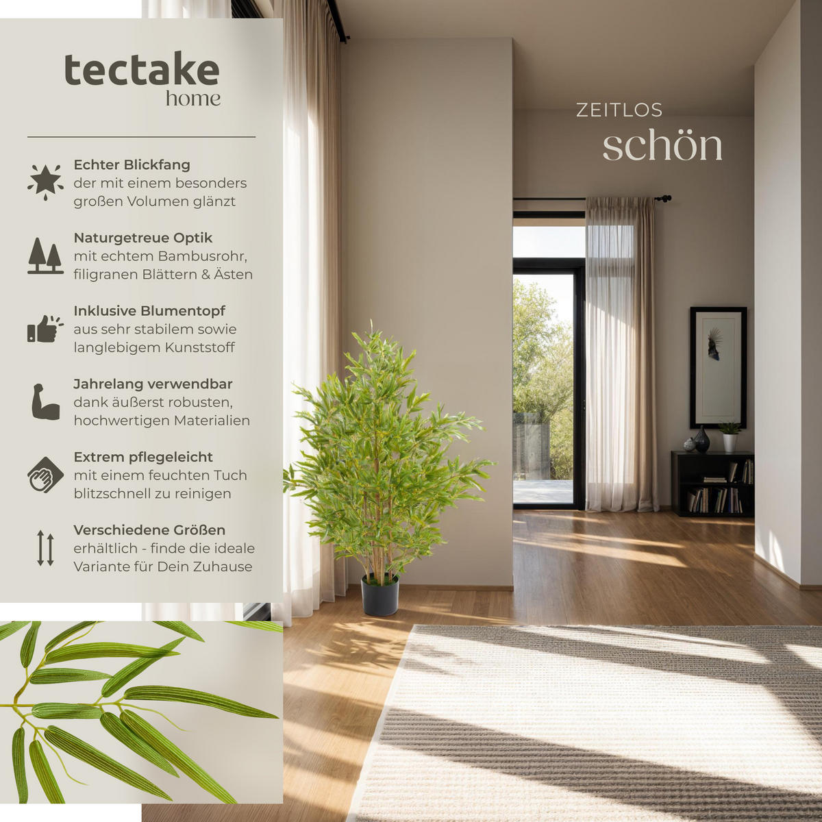 KÜNSTLICHER-BAMBUSBAUM Bambosa,stabiler Kunststoff-Blumentopf,grün - Grün, Kunststoff (120cm) - tectake