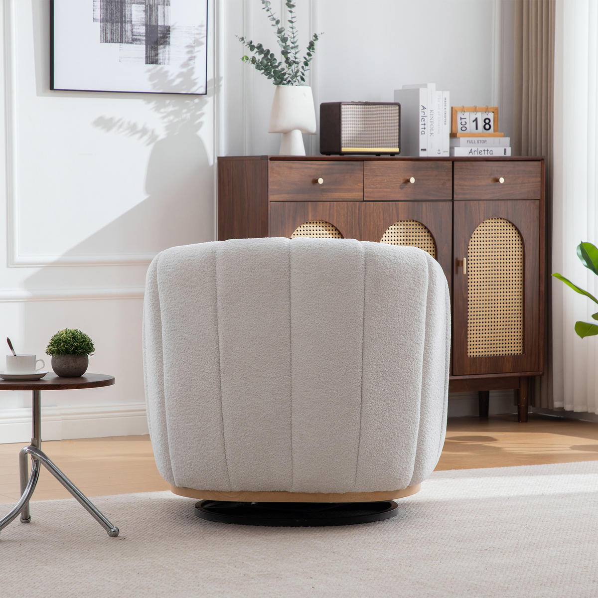 SESSEL 360° drehbar mit Chenille-Bezug, DE-42366, Elfenbein - Creme, Metall (73/75.5/81cm) - ComfortXL