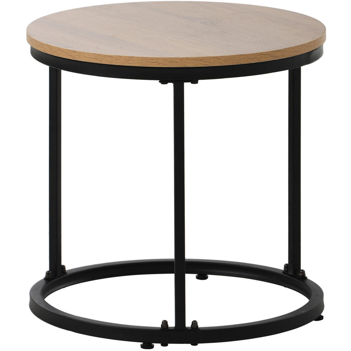2ER Set runde Couchtische, groß & klein, MDF in Eichefarben, Metallrahmen, 50/70,5 + 45,5/44 cm,Eichefarben - Eichefarben, Holzwerkstoff (70.5/70.5/50cm) - Redom