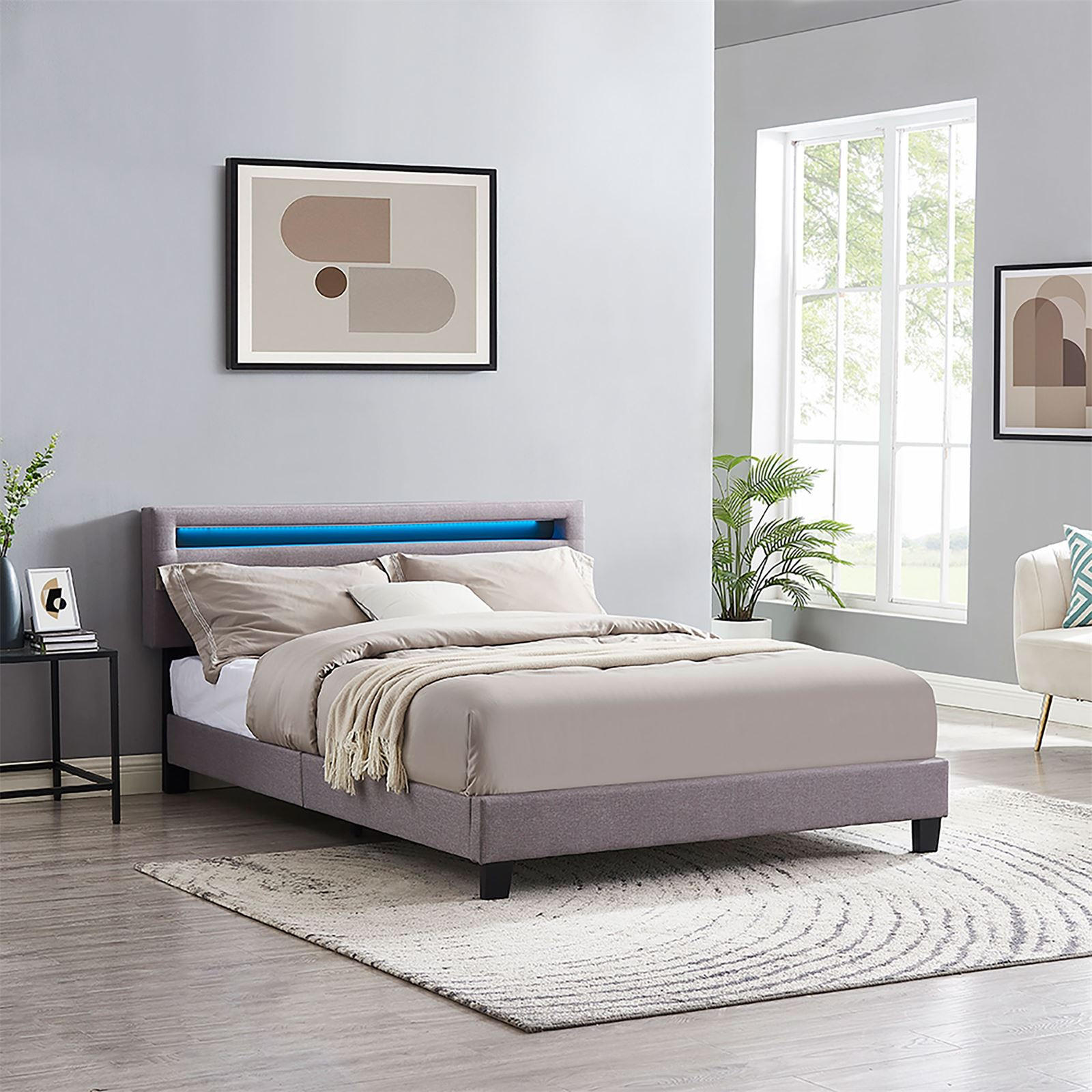 POLSTERBETT MIT LED LEXINGTON 140X200 CM - Grau, Textil (140/200cm) - CARO-Möbel