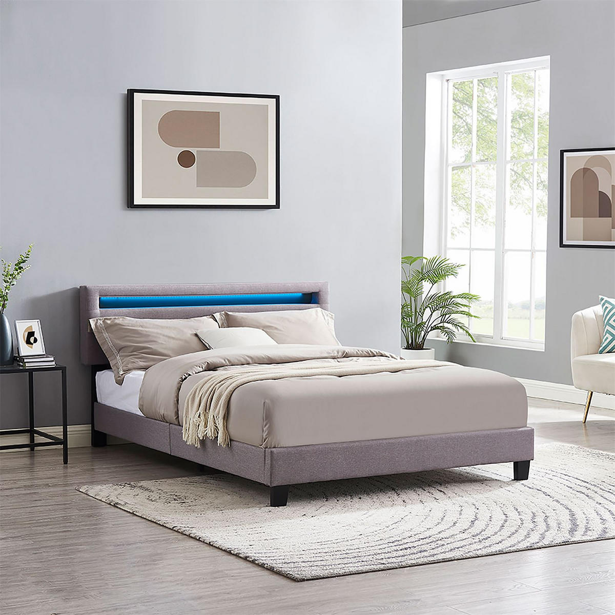 POLSTERBETT MIT LED LEXINGTON 140X200 CM - Grau, Textil (140/200cm) - CARO-Möbel