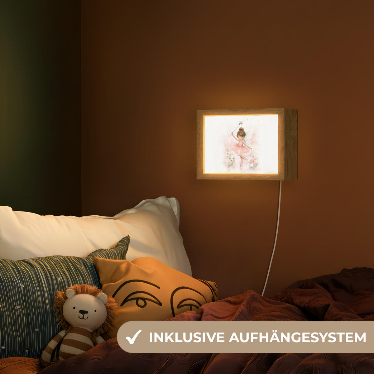 NACHTTISCHLAMPE Ballerina - Fee - Blumen - Rosa 20x15 cm - Rosa, Holzwerkstoff (8/20/15cm)