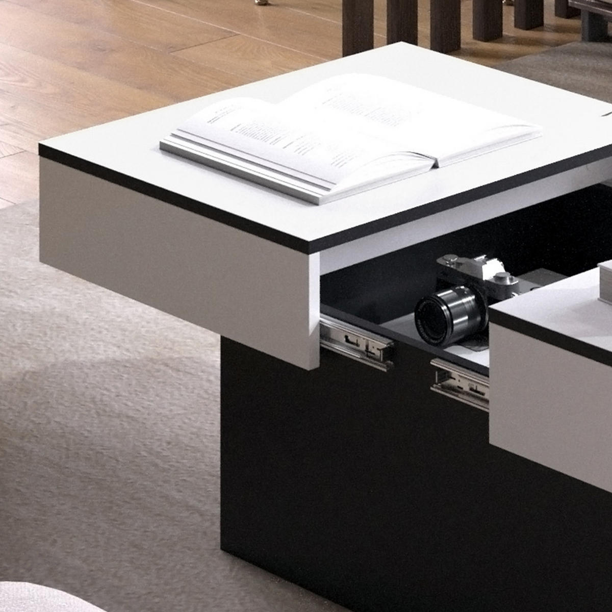 COUCHTISCH Boto Schwarz 95 x 58 cm Ausziehbar - Schwarz, Holzwerkstoff (58/95/40cm) - Vicco