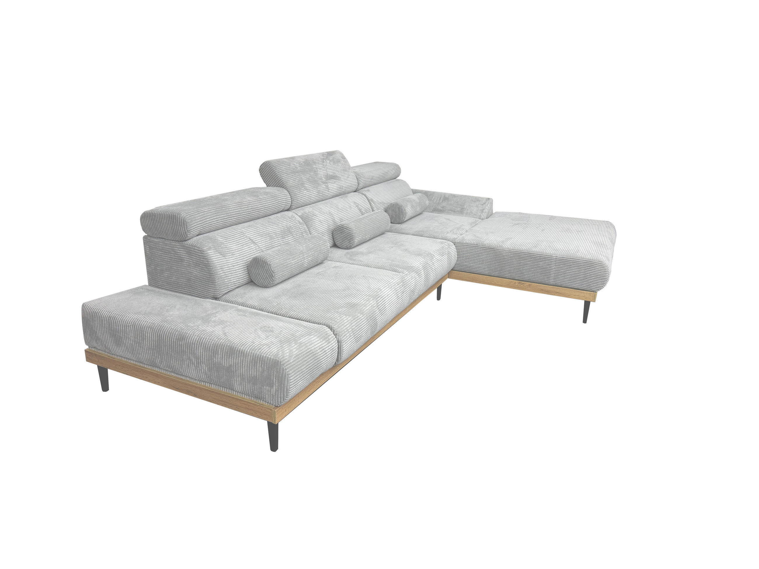 ECKSOFA MONTERO rechts, hellgrau, elektr. Sitztiefe & Kopfstützen - Hellgrau/Schwarz, Textil/Metall (316/205cm) - KS Home Concept