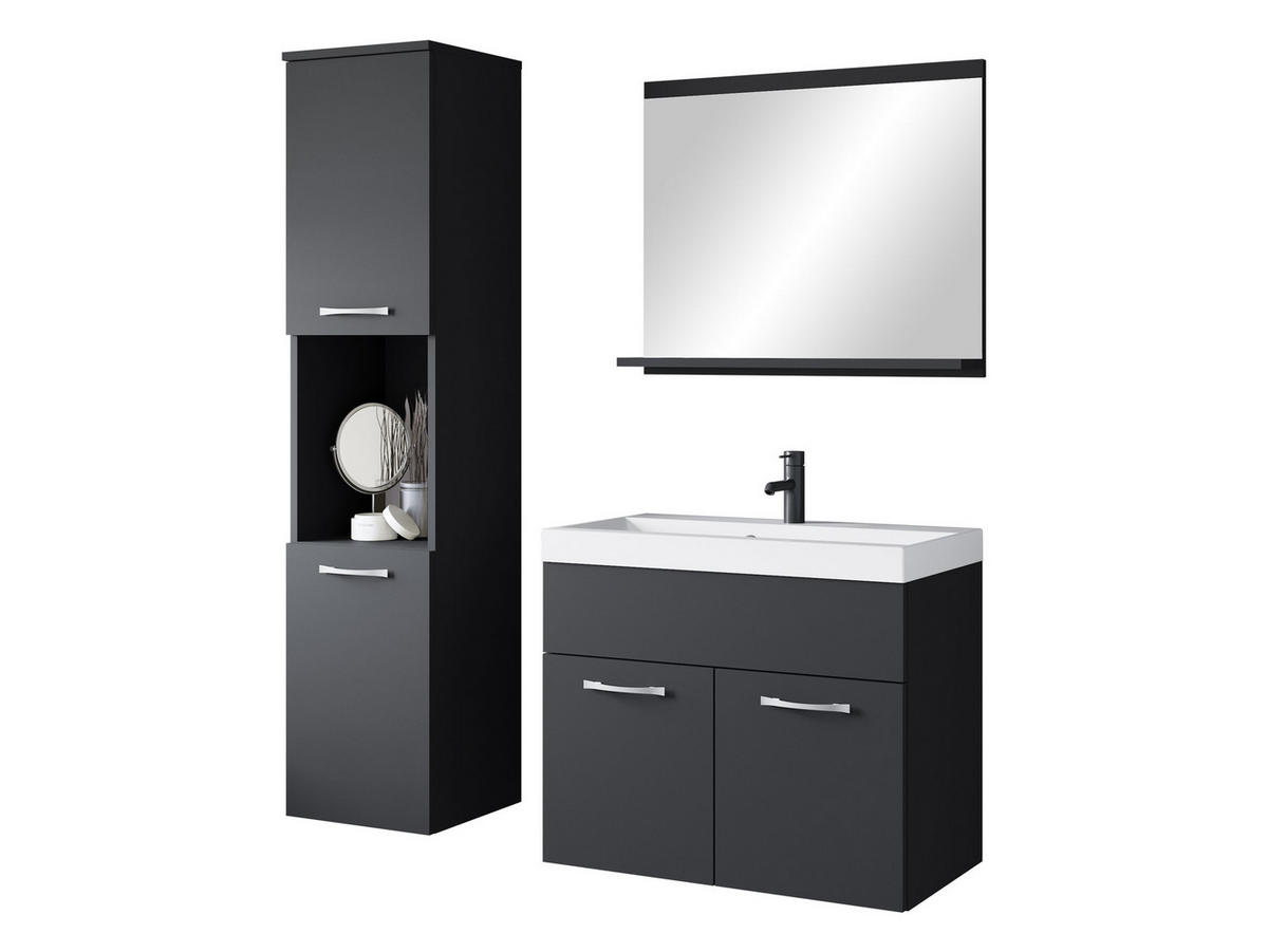 BADMÖBEL-SET Montreal - Graphitfarben, Holzwerkstoff (30/132/30cm) - MIRJAN24