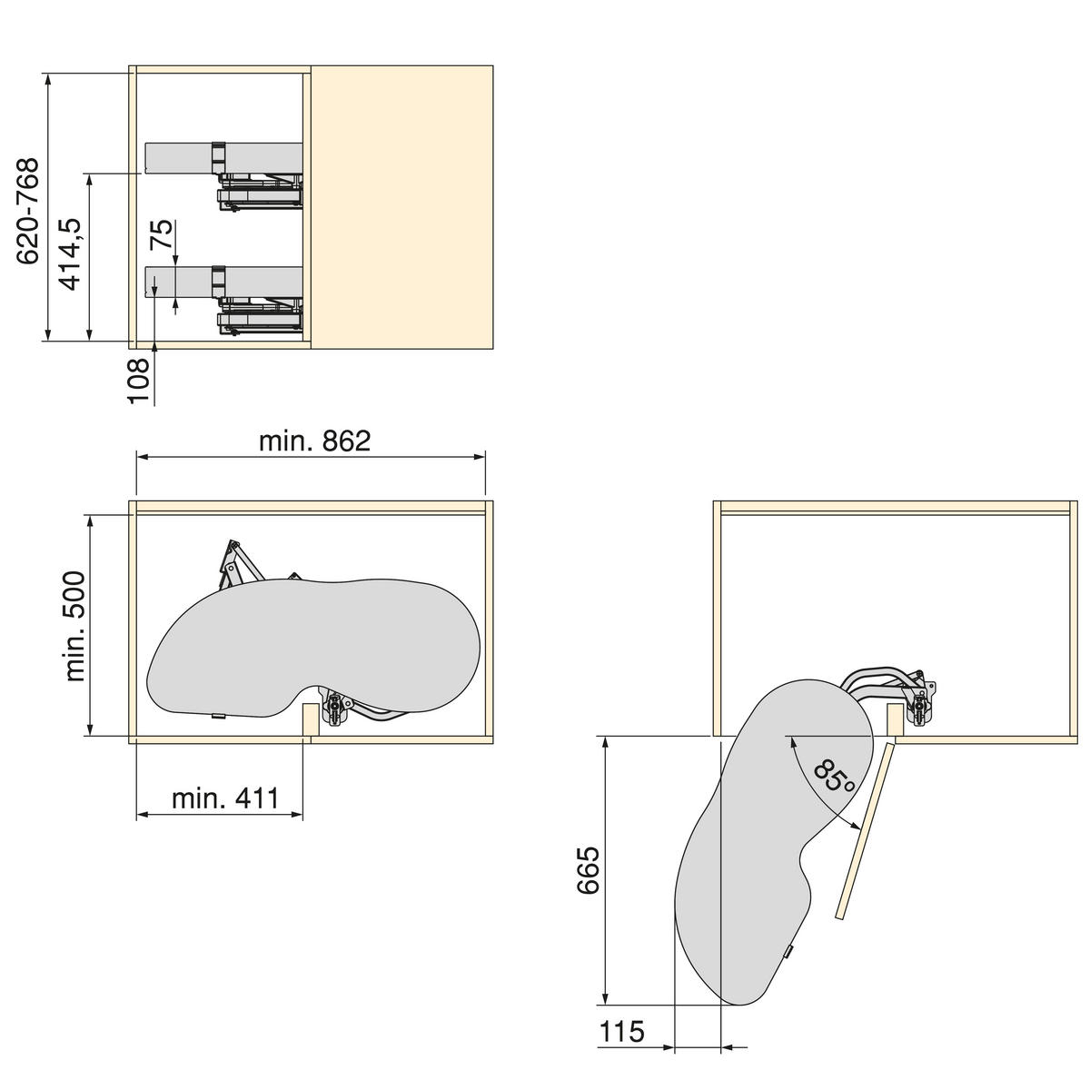 ECKSYSTEM Lake Harmony Für Küchenmodul Links, Höhenverstellbar, Stahl Und Holz, Anthrazitgrau - Grau, Metall (86.2/77/50cm) - EMUCA