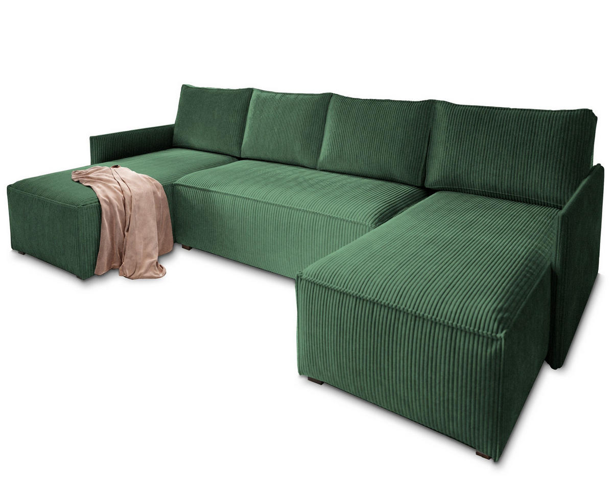 ROHOVÁ SEDAČKA TRES tmavě zelená - šedá/tmavě zelená, dřevo/textil (271/140cm) - MASSENO