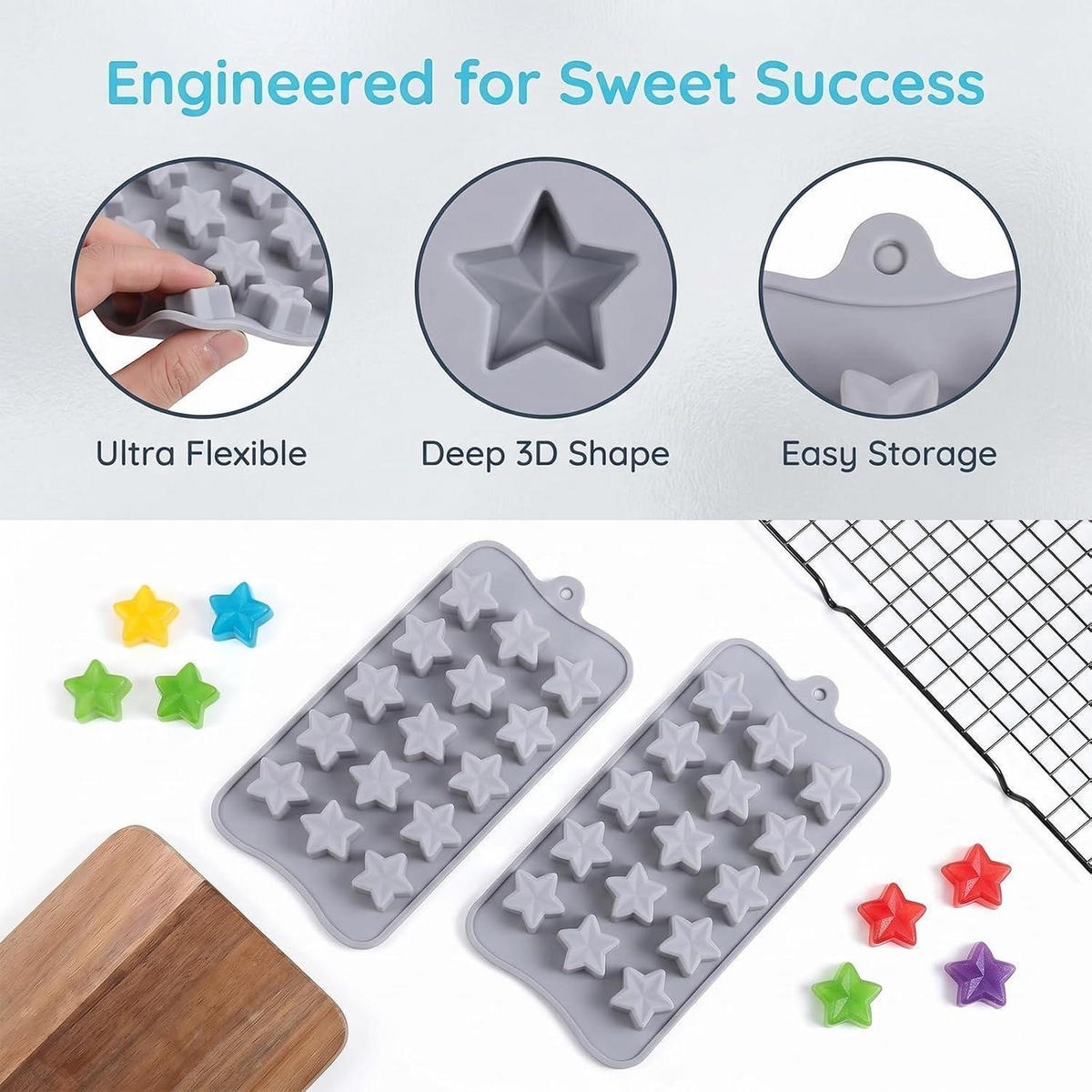 EISWÜRFELFORM Stern 4-teiliges Set Silikon Grau - Grau, Kunststoff (11/1.6/21cm)