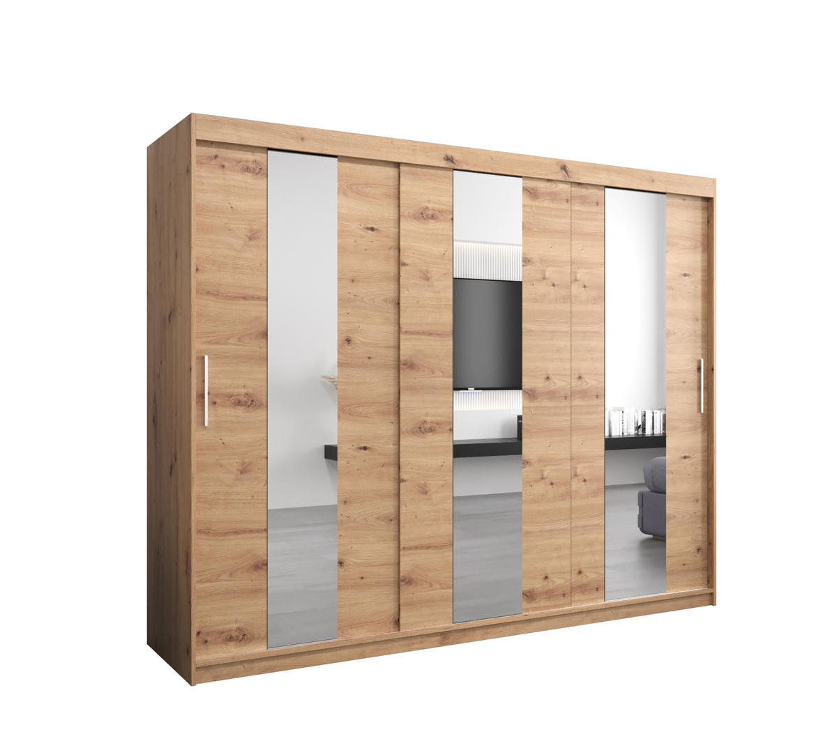 SCHWEBETÜRENSCHRANK 200/250/62 3-türig - Silberfarben/Eiche Artisan, Holz/Kunststoff (250/200/62cm) - MÖBEL KRYSPOL