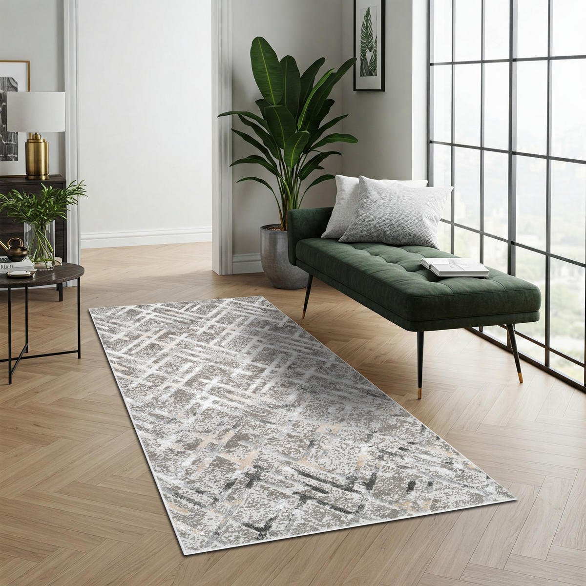 TEPPICHLÄUFER CRYSTAL hellgrau abstrakt 70/200 cm - Hellgrau, Textil (70/200cm) - Tapiso