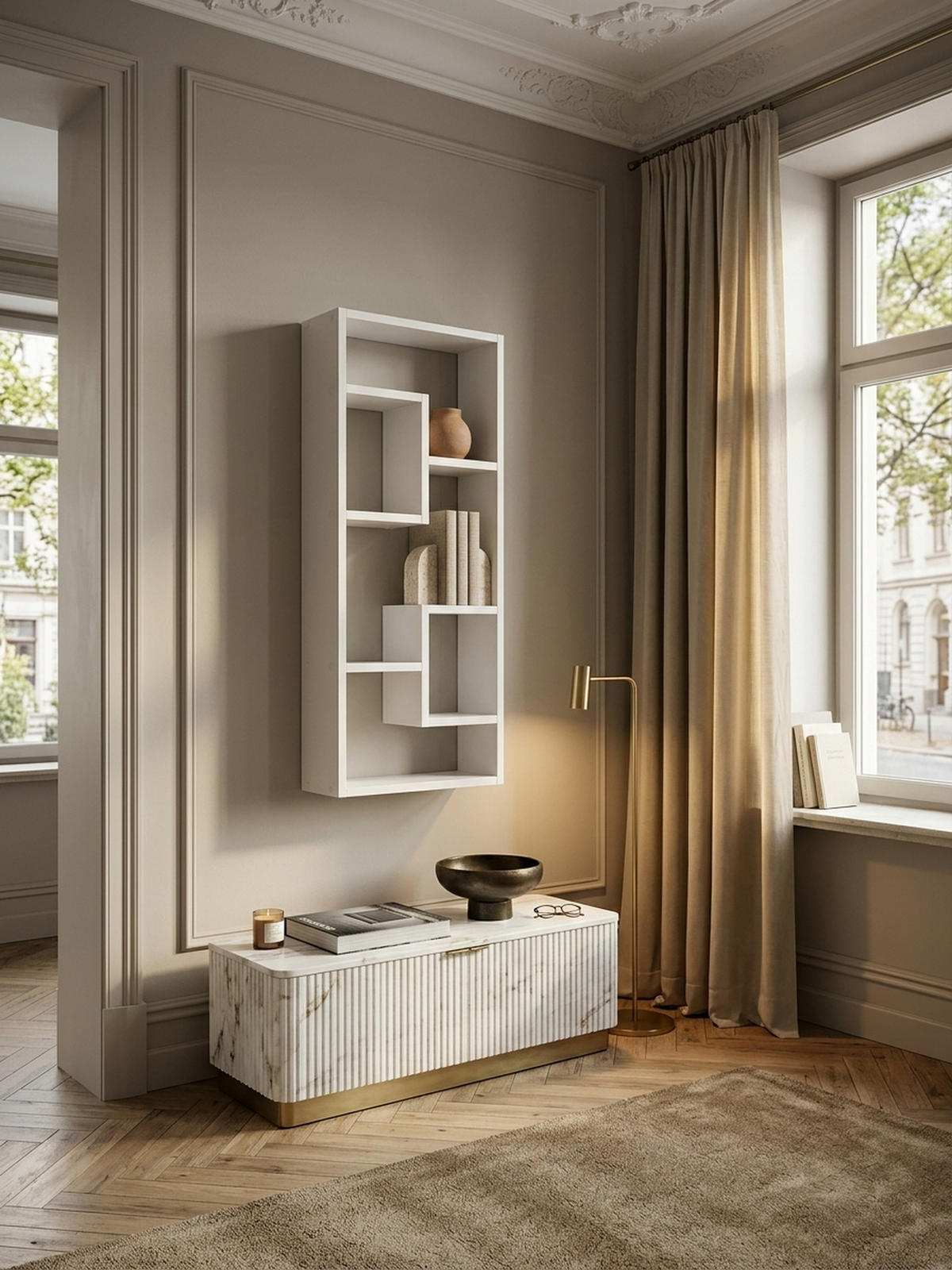 WANDREGAL ITTER Spanplatte Freischwebend Modern, Weiß 36x15x90 cm - Weiß, Holz (36/90/15cm) - KADIMA DESIGN