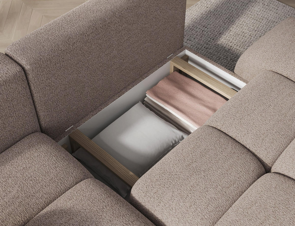 ECKSOFA VITTARIO mit Schlaffunktion & Bettkasten – Modernes L-Sofa 227 cm, inklusive Kissen - Beige, Kunststoff (227/95cm) - Wohnideebilder