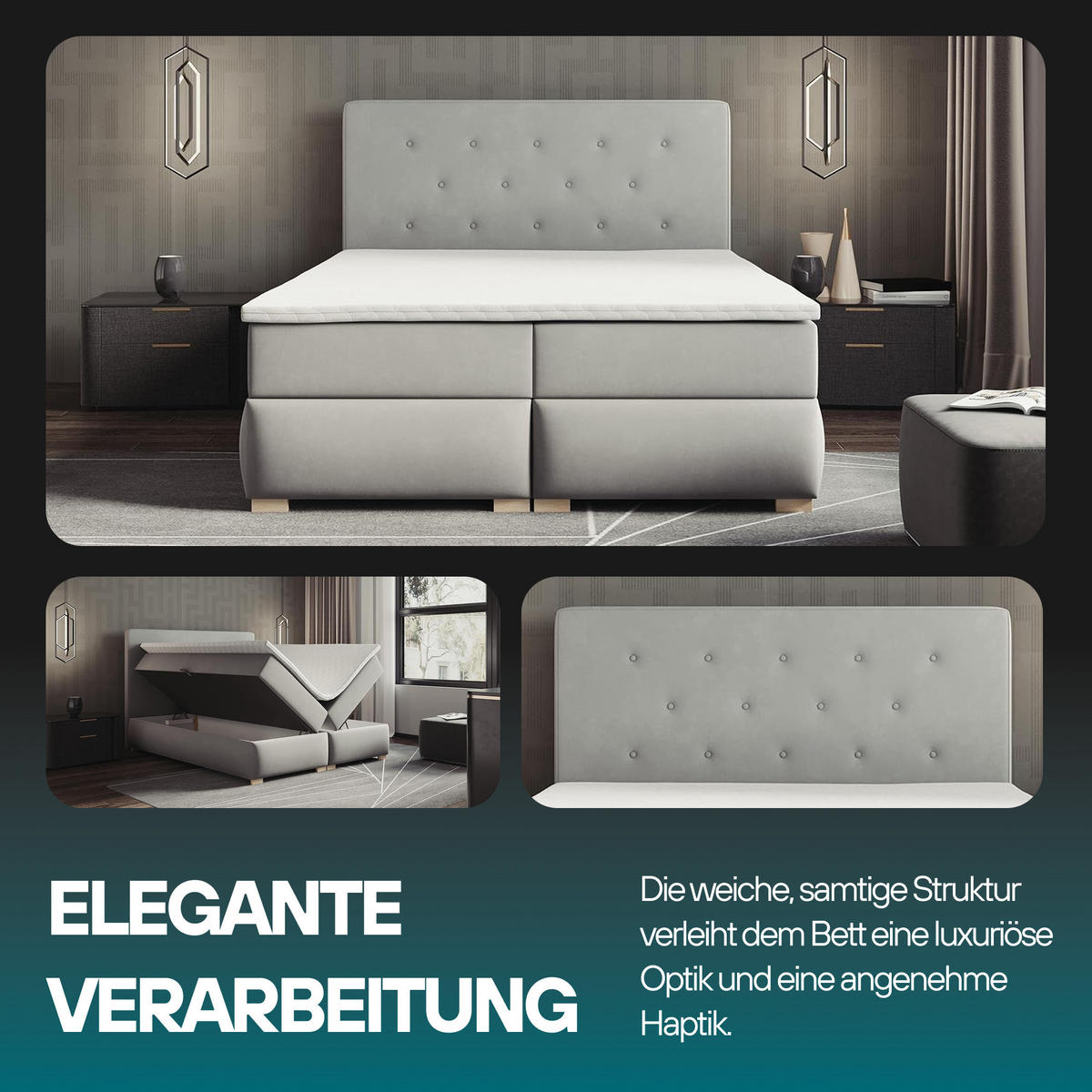 BOXBETT LUPIN, 140 x 200 cm, Double Bed für Schlafzimmer, Elegant Matratze und Bettkasten, Rosa - Rosa, Holz/Textil (140/200cm) - Trada
