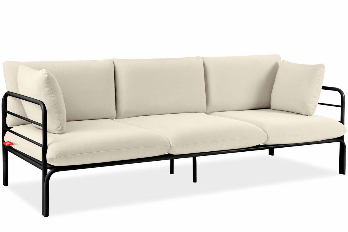 GARTENSOFA RAMBE 3-Personen mit Kissen, Anthrazit/Cremeweiß - Dunkelgrau/Creme, Textil/Metall (225/80/80cm) - KONSIMO®