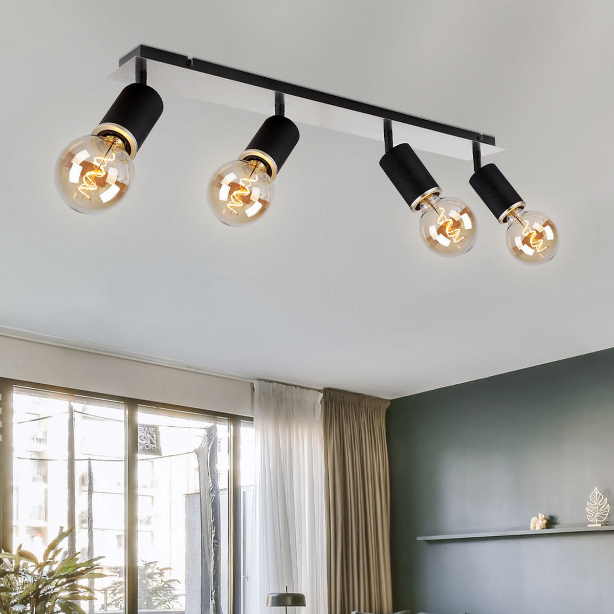 DECKENLEUCHTE Schwarz 4-flammig bewegliche Spots - Schwarz, Holz (80/10/18cm) - Globo Lighting