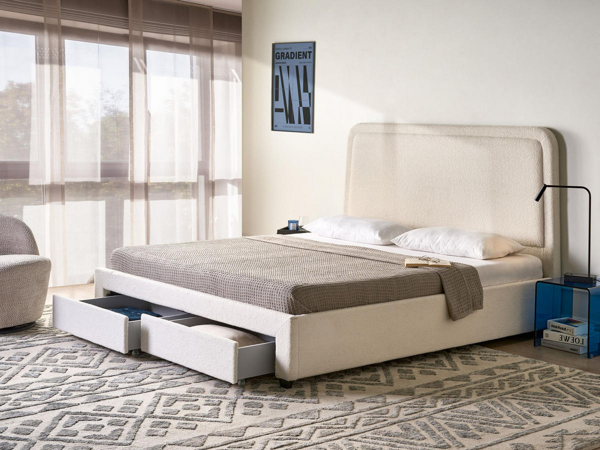 BETT 180/200 cm Cremeweiß Sardent - Schwarz/Weiß, Textil (180/200cm) - Beliani