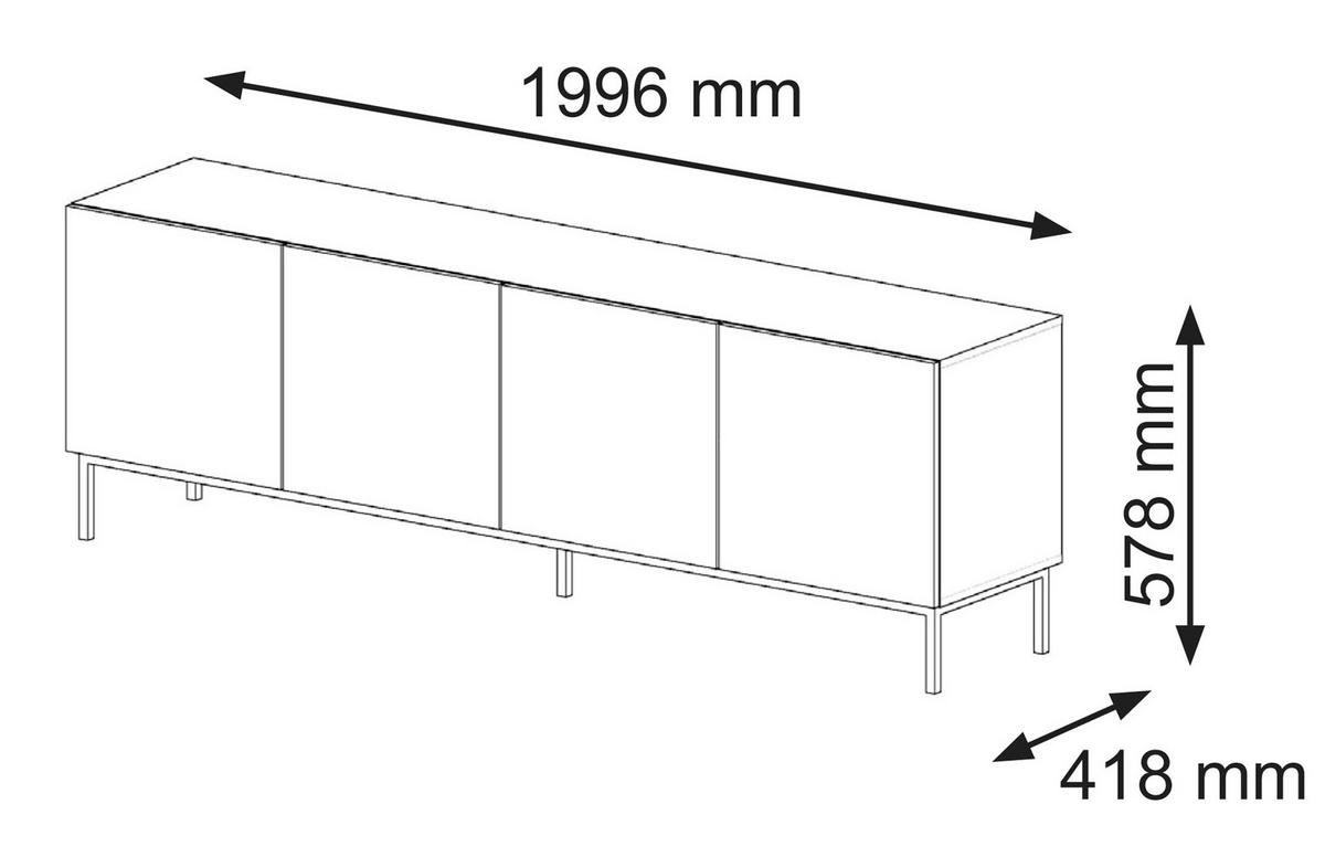 TV LOWBOARD Schwarz, Schwarz, Schwarz 200/58/42 - Schwarz, Holzwerkstoff (200/58/42cm) - RAUMHIRSCH FURNITURE