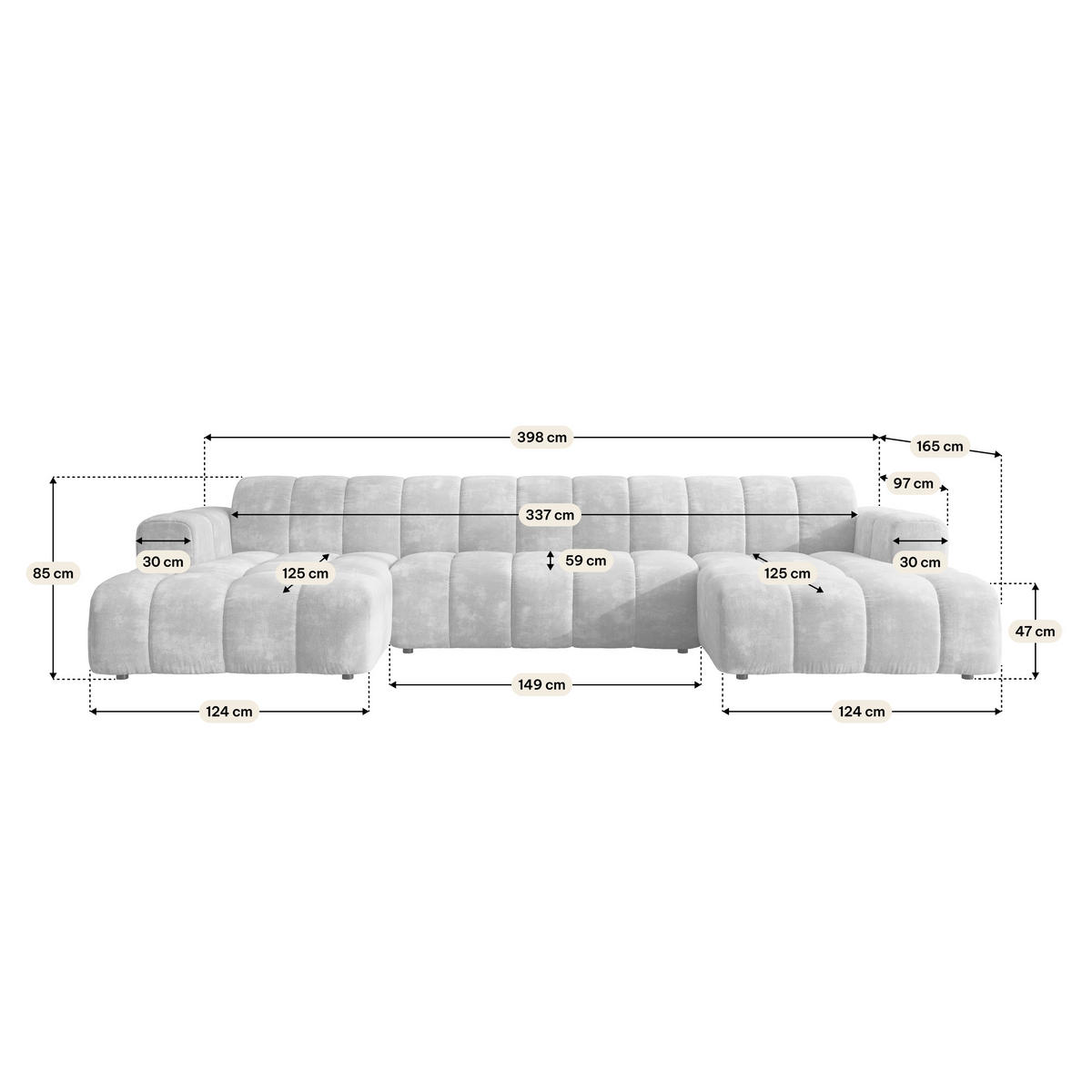 WOHNLANDSCHAFT AENIS Hellbraun Chenille - Hellbraun, Holz (398/85/165cm) - MASSENO