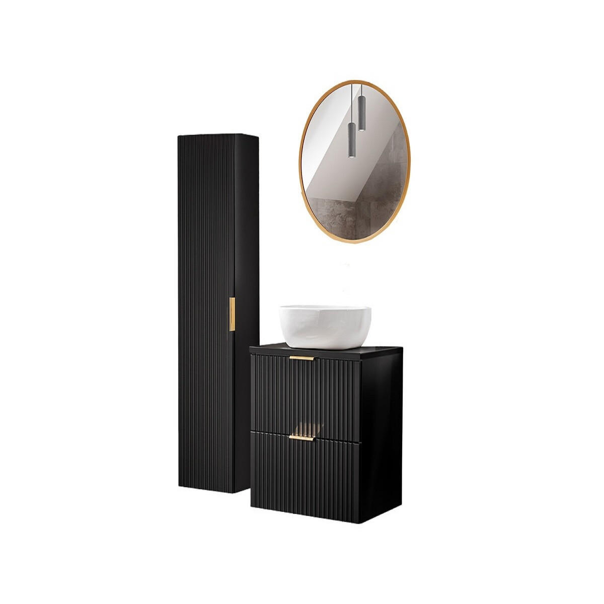 BADMÖBEL-SET 5 Teile - Adel Black A BM56 in Schwarz / Matt - Schwarz, Holz (60/140/46cm)