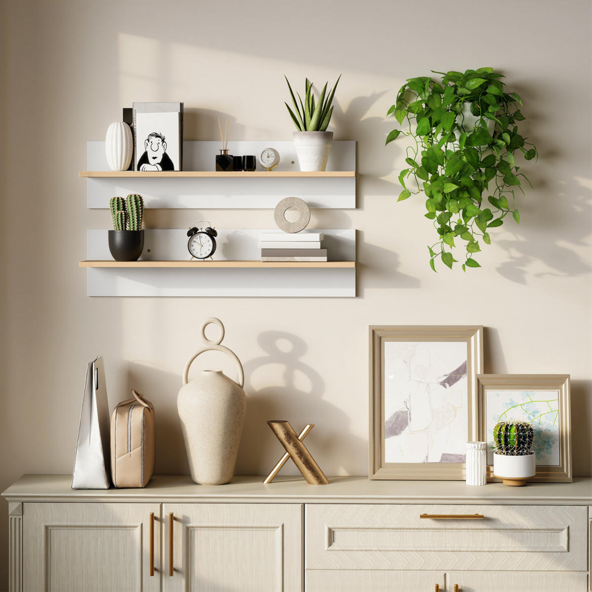 WANDREGAL 2er-Set Schweberegal, Wandboard, Regalbrett zur Präsentation Weiß - Weiß, Holzwerkstoff (16.5/20/80cm) - HOMCOM