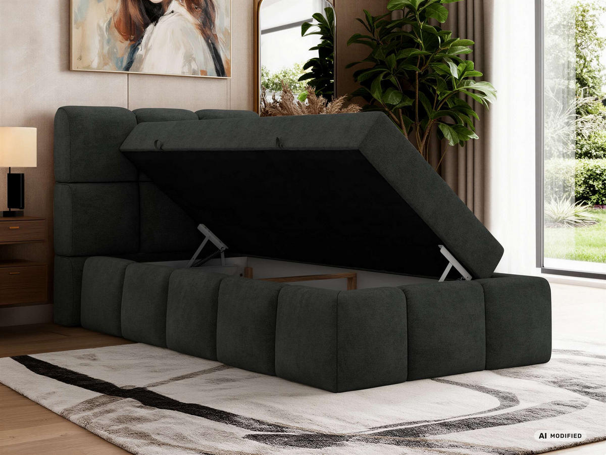 BOXBETT NIRA 90/200 - Dunkelgrau Stukture - Topper Visco - H3 - Dunkelgrau/Schwarz, Kunststoff/Textil (90/200cm) - MKS