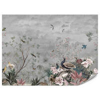 FOTOTAPETE für Büro Pfauen Vögel Pflanzen Bäume Tropische Blumen 400x280 - Multicolor, Papier (400/280cm) - Muralo