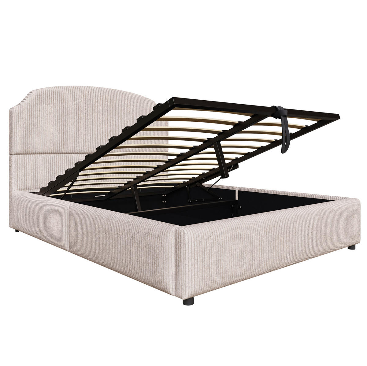 POLSTERBETT 140/200 cm mit hydraulischem Bettkasten und großem Kopfteil, Beige - Beige, Holzwerkstoff (140/200cm) - Redom