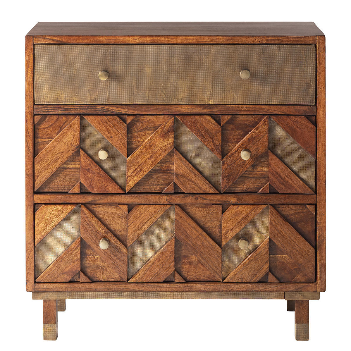 KOMMODE - Akazie massiv / Metall - Akaziefarben, Holz (90/90/40cm) - home24