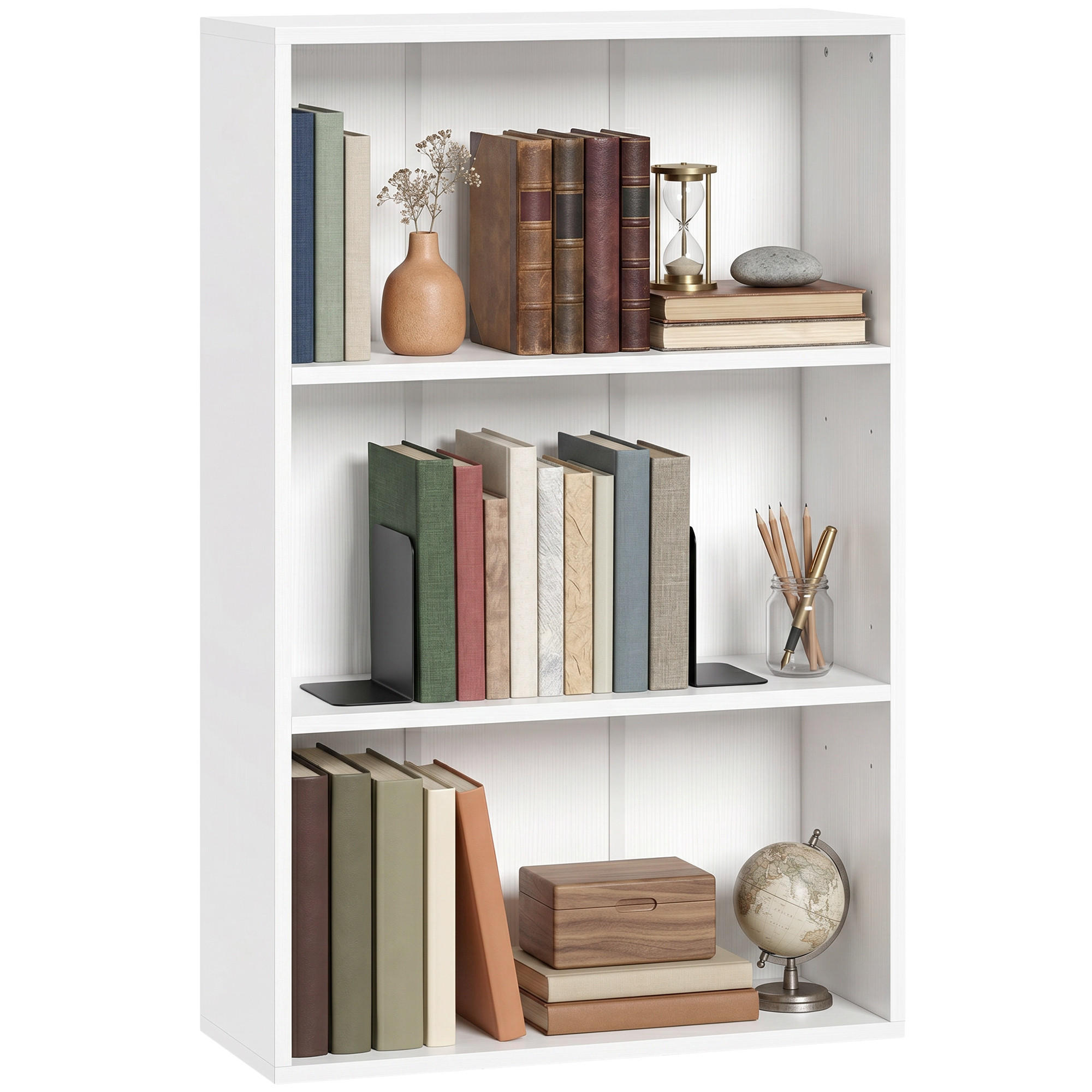 BÜCHERREGAL,3 Fächer verstellbarer Boden 60x24x93cm,weiß - Weiß, Holzwerkstoff (60/93/24cm) - Vallsero