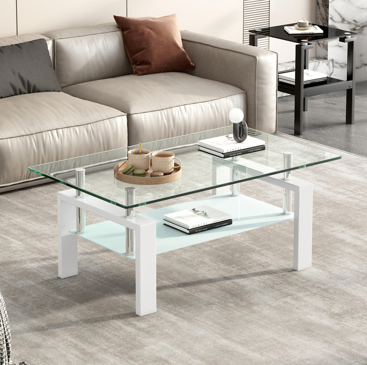 COUCHTISCH aus Glas und Metall 100 x 60 cm Weiß - Weiß, Metall (100/60/44cm) - Meubliv