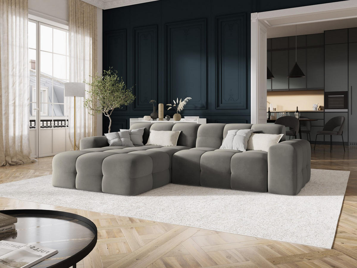 ECKSOFA links Kendal aus Samt dunkelgrau 4 Sitzplätze - Dunkelgrau, Textil (173/256cm) - Micadoni
