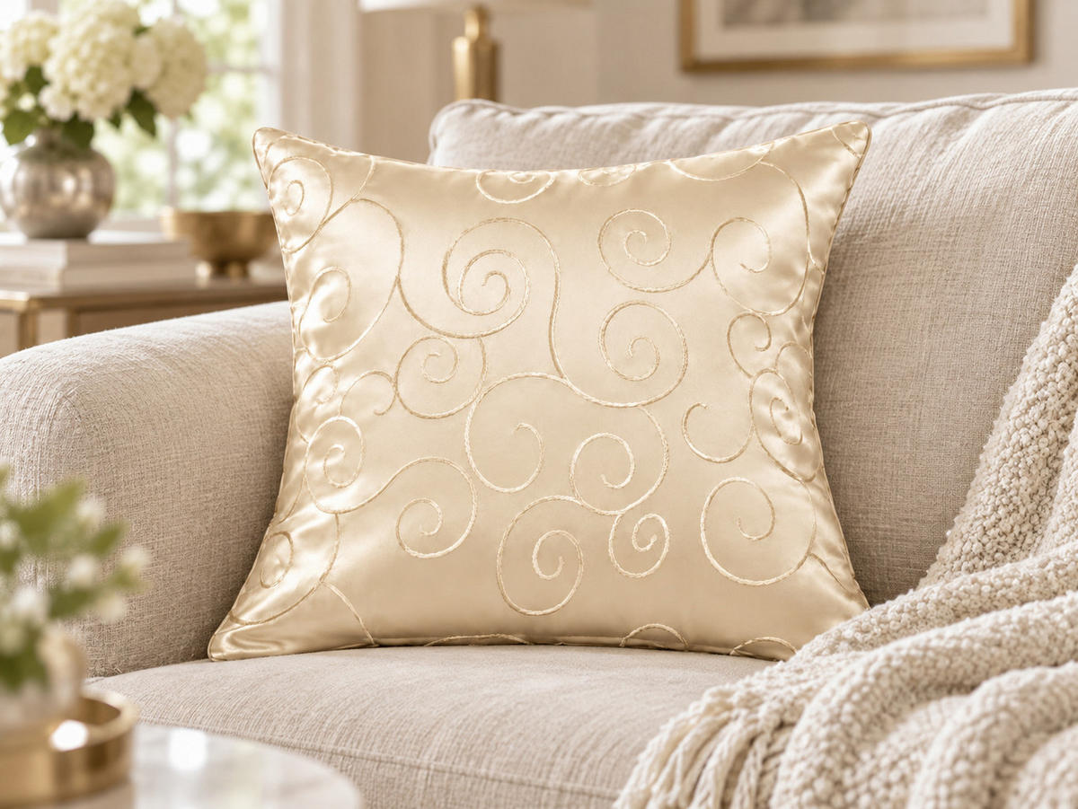 KISSENBEZUG 60/60 cm Creme Damast Circle - Creme, Textil (60/60cm) - TiborTex