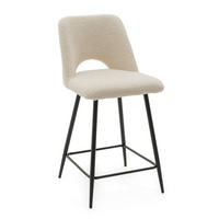 BARHOCKER ORO gepolsterter mit Steppung - hellbeige - Boucle - Ecru/Schwarz, Textil/Metall (48/94/55cm) - NEW HOME